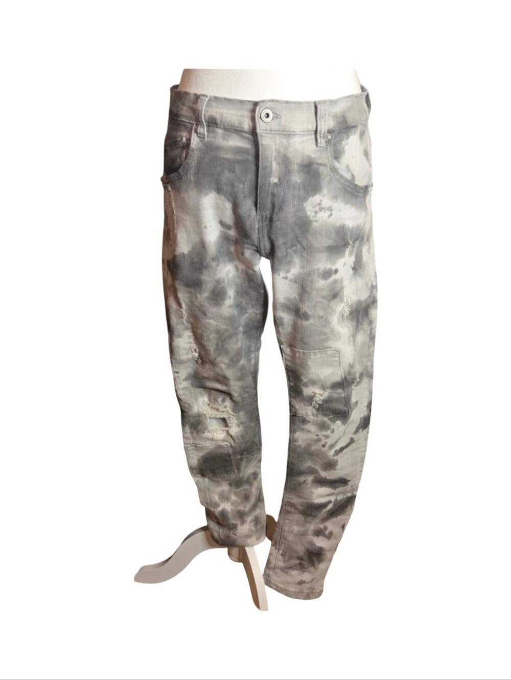 Sexy Woman Italy SW1207 Grey Tie Dye Distressed Boyfriend Jeans